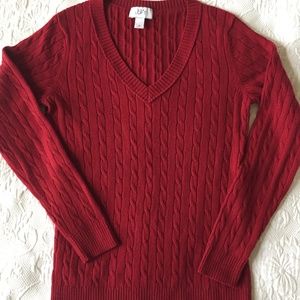 Loft Red Cable Knit V Neck Sweater  M